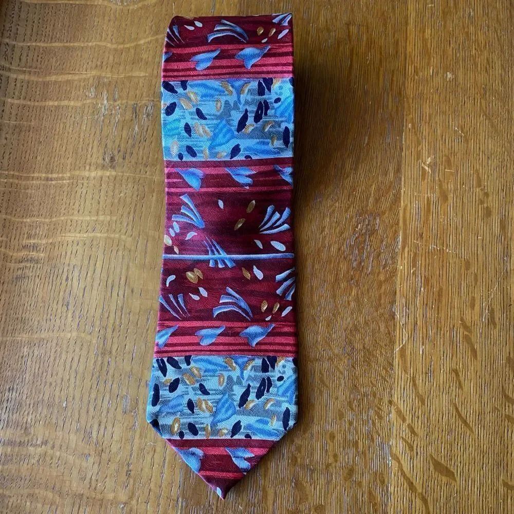 J. Garcia Burgundy, Blue & Gray Silk Necktie